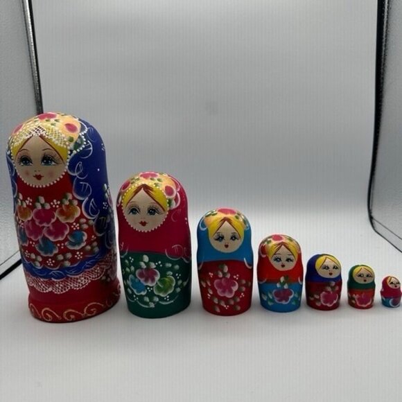 Vintage Hand Painted Russian Nesting Dolls Set of 7 Dolls New - Picture 7 of 7